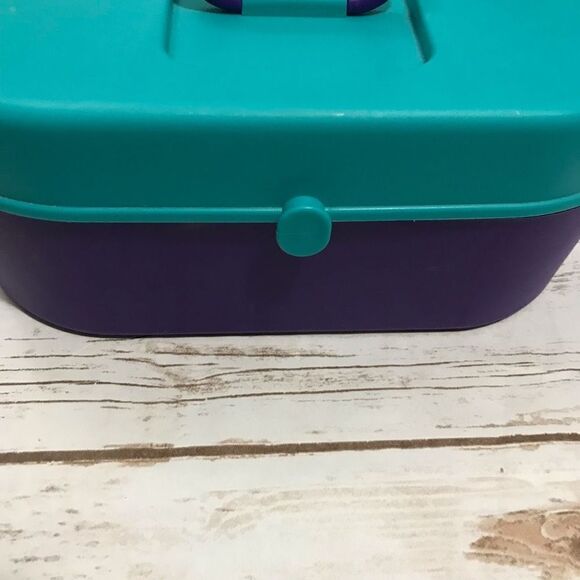 Vintage 90's Travel Case Box Makeup Teal Purple‎ Cosmetic - Picture 6 of 14